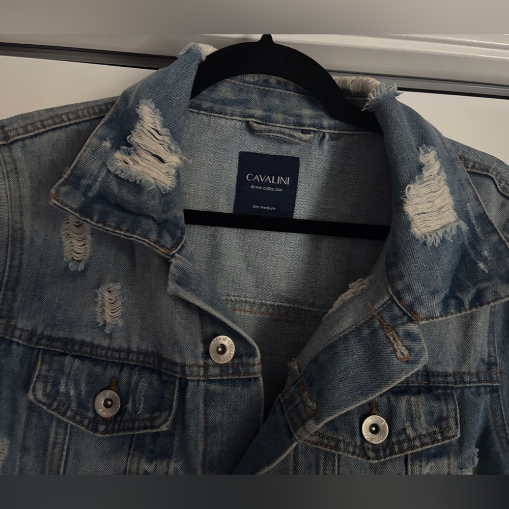 Cavalini Light Blue Distressed Denim Jacket - Picture 3 of 7